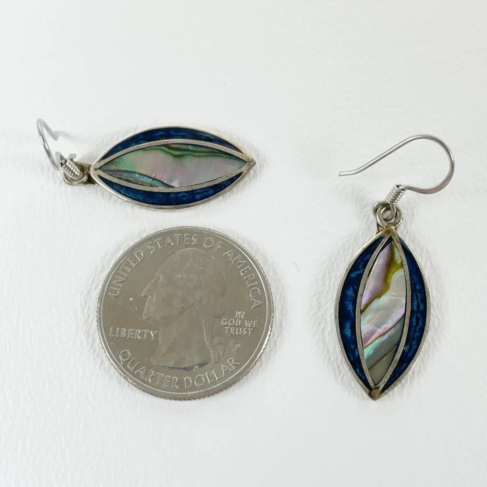 Alpaca Silver Blue Mother of Pearl Earrings